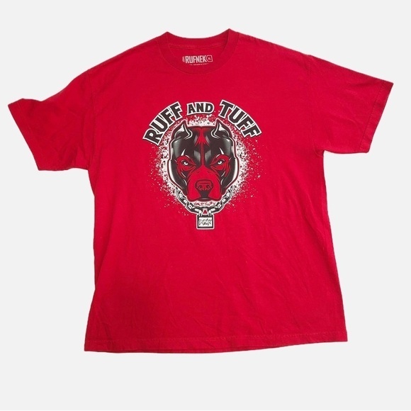 Original Rufnek Ruff and Tuff Dog Graphic Mens T-shirt Red Size XL Short Sleeve - Picture 1 of 7